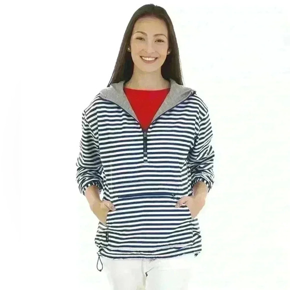Charles River Apparel Women’s Size XXL Chatham Anorak Striped Navy White Jacket - Picture 1 of 14
